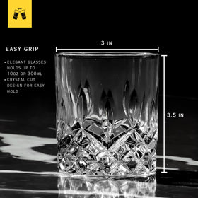 LEMONSODA crystal-cut glass in use with whiskey and ice, premium drinking experience.