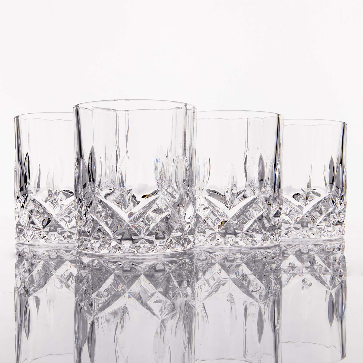 LEMONSODA crystal-cut tumbler stacked, showcasing versatile use for cocktails.