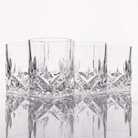 LEMONSODA crystal-cut tumbler stacked, showcasing versatile use for cocktails.