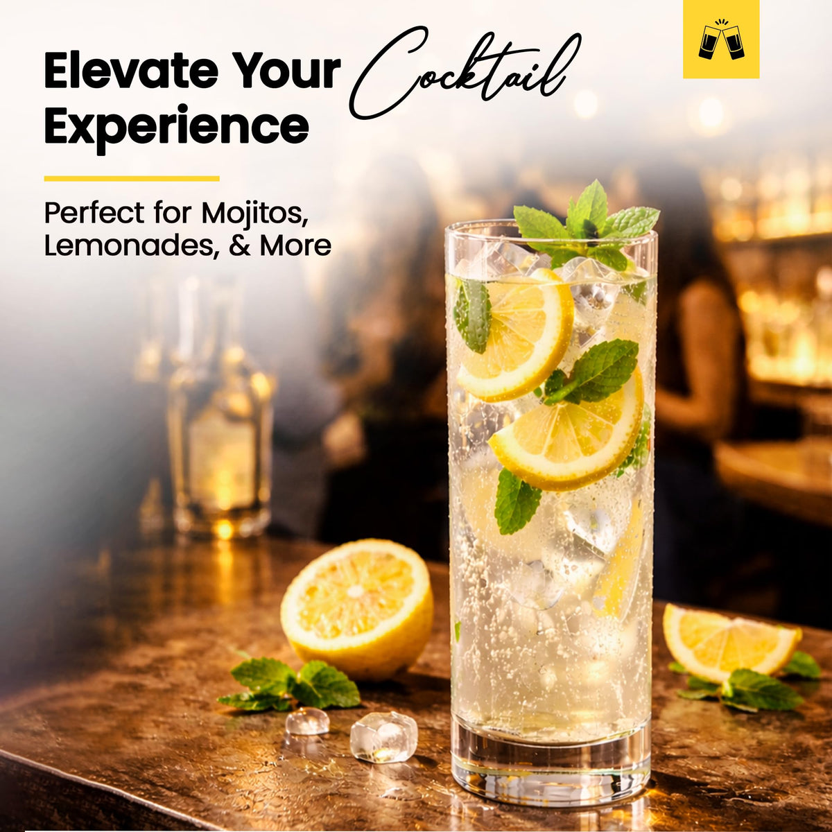 LEMONSODA mojito-ready highball glass for muddled mint and lime.