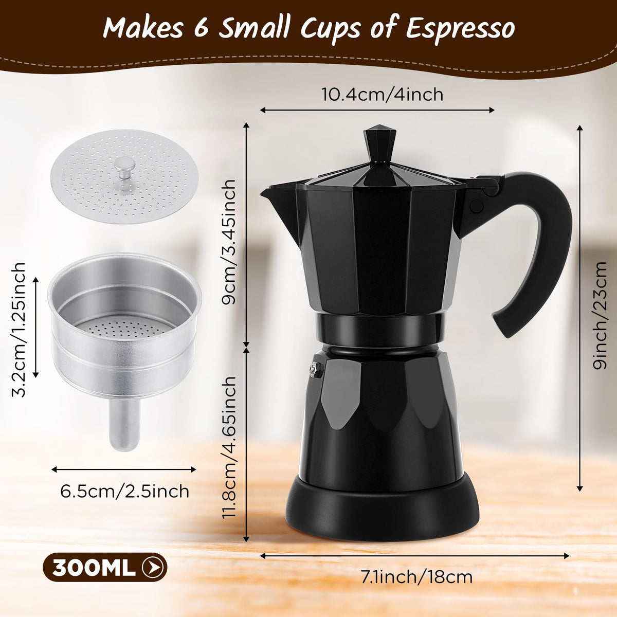 Lemosae 300ml Italian moka in compact design for quick coffee