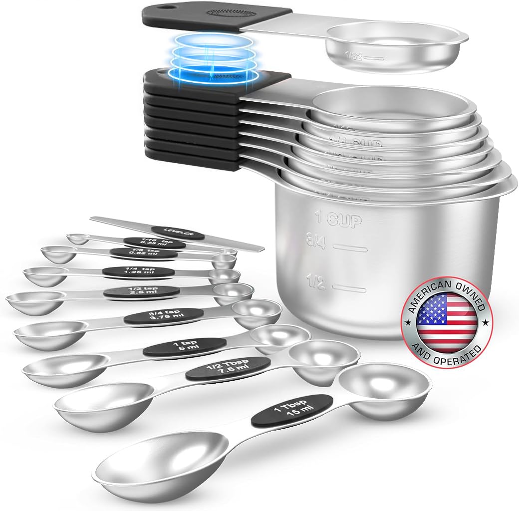 Lenceo magnetic measuring set neatly stacked for space-saving storage.