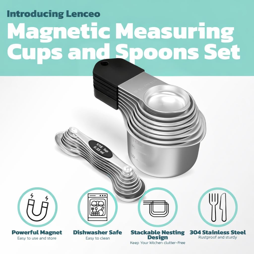 Lenceo magnets connect cups and spoons for secure, clutter-free storage.
