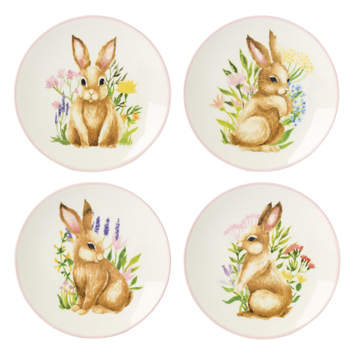 Lenox 897155 Bunny Accent Plates set4 front view showing spring bunny motif