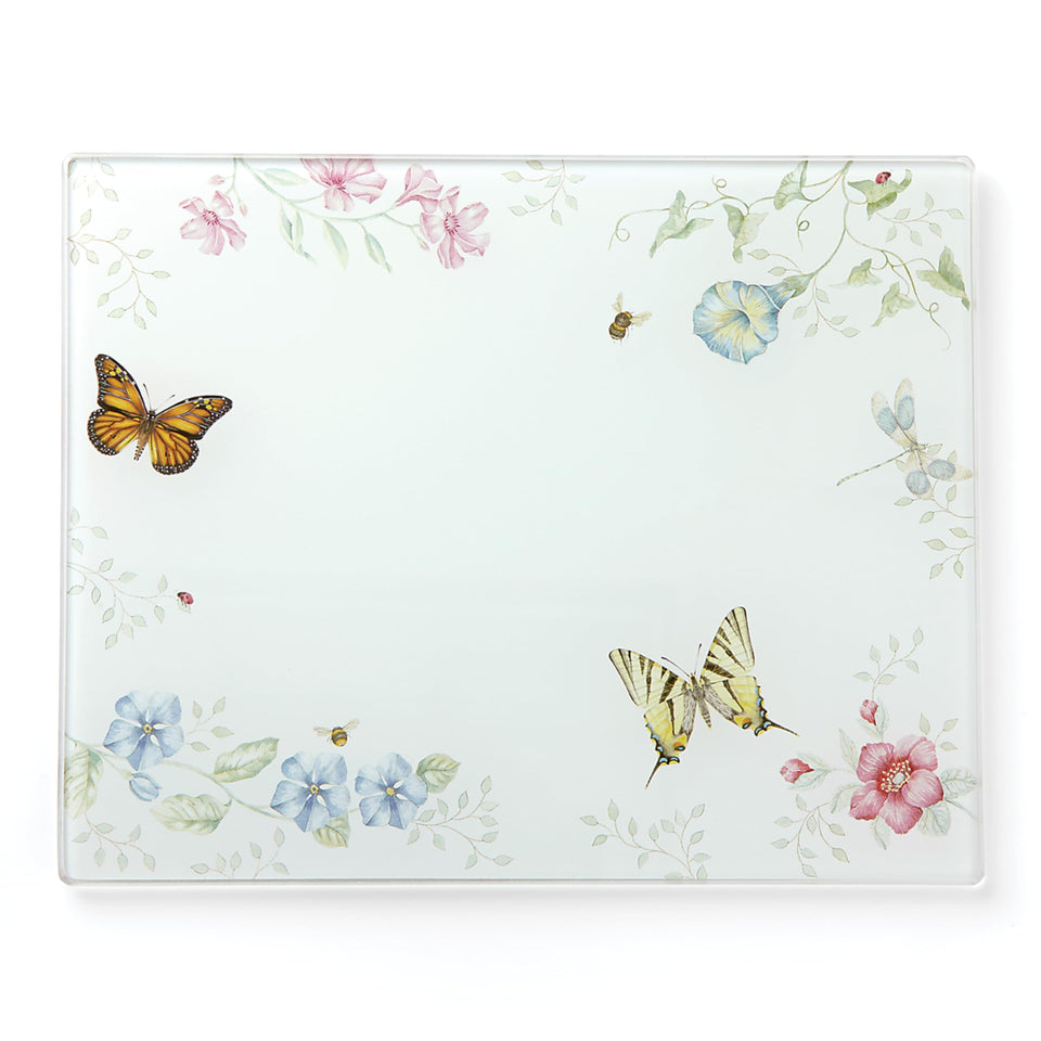 Lenox Butterfly Meadow glass cutting board with butterfly motif for elegant prep