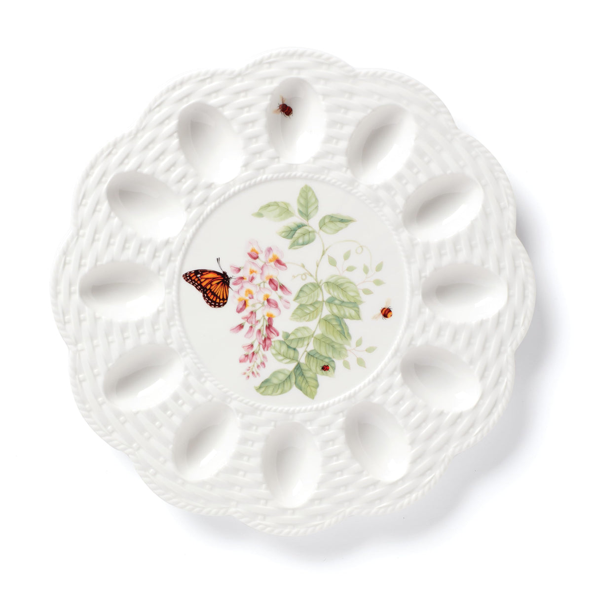 Lenox Butterfly Meadow Egg Tray with basketweave detail for Easter hors d'oeuvres