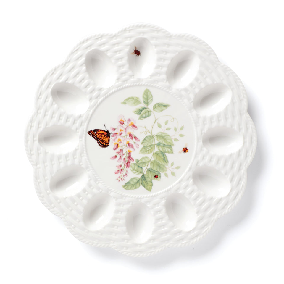 Lenox Butterfly Meadow Egg Tray with basketweave detail for Easter hors d'oeuvres