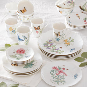 Lenox Butterfly Meadow vibrant flowers enhance table aesthetics during special meals.