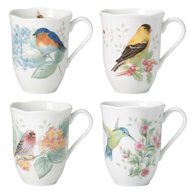 Lenox Butterfly Meadow Flutter mug set four-piece display vibrant patterns for everyday coffee moments