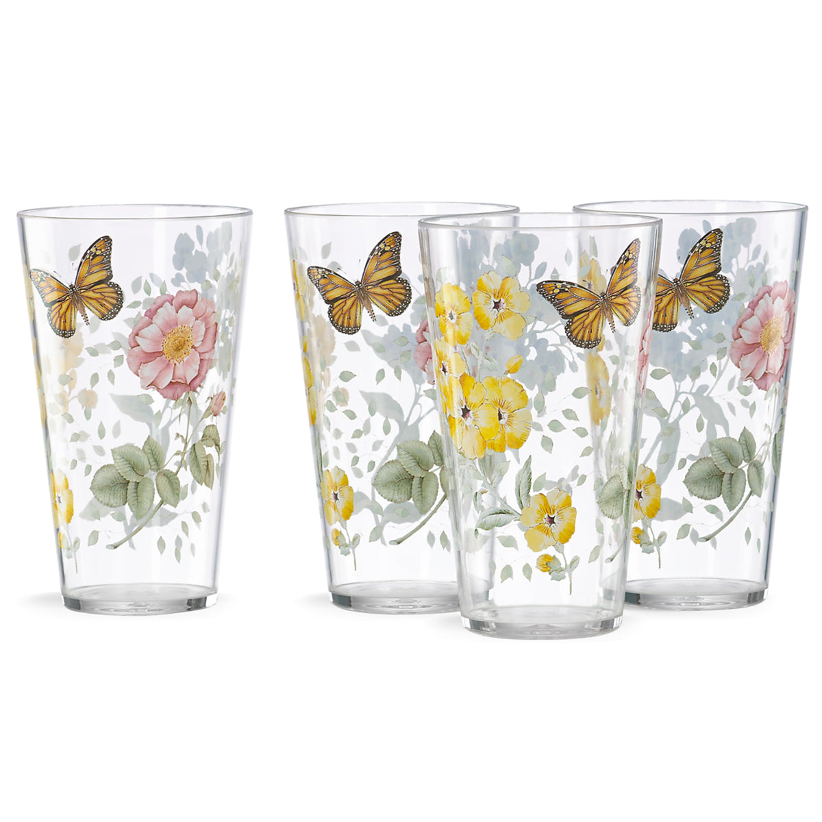 Lenox Butterfly Meadow acrylic highball glasses, 20 oz, perfect for outdoor gatherings.