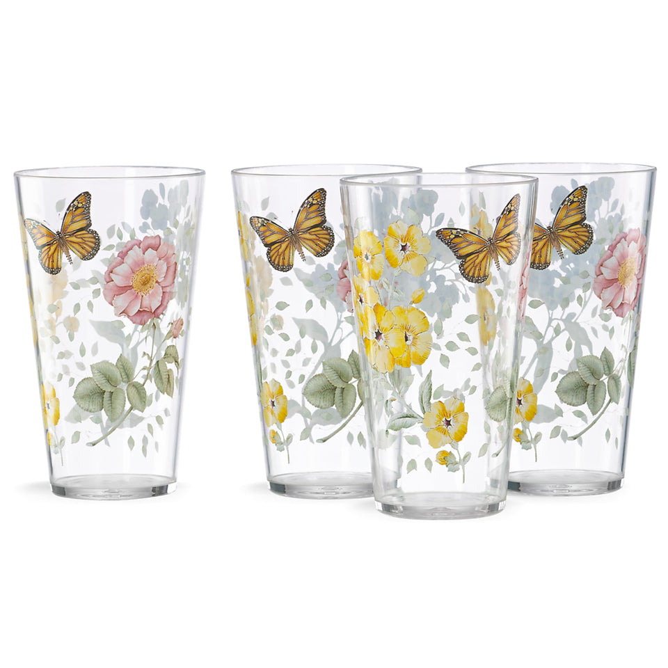 Lenox Butterfly Meadow acrylic highball glasses, 20 oz, perfect for outdoor gatherings.