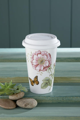 Lenox Butterfly Meadow mug front view showing vibrant pattern adds charm to coffee breaks.