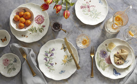Lenox Butterfly Meadow mugs are microwave-safe for everyday beverages.