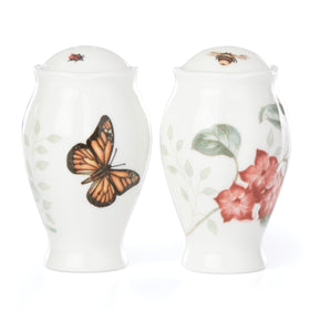 Lenox Butterfly Meadow salt and pepper set in multicolor porcelain for elegant tables.