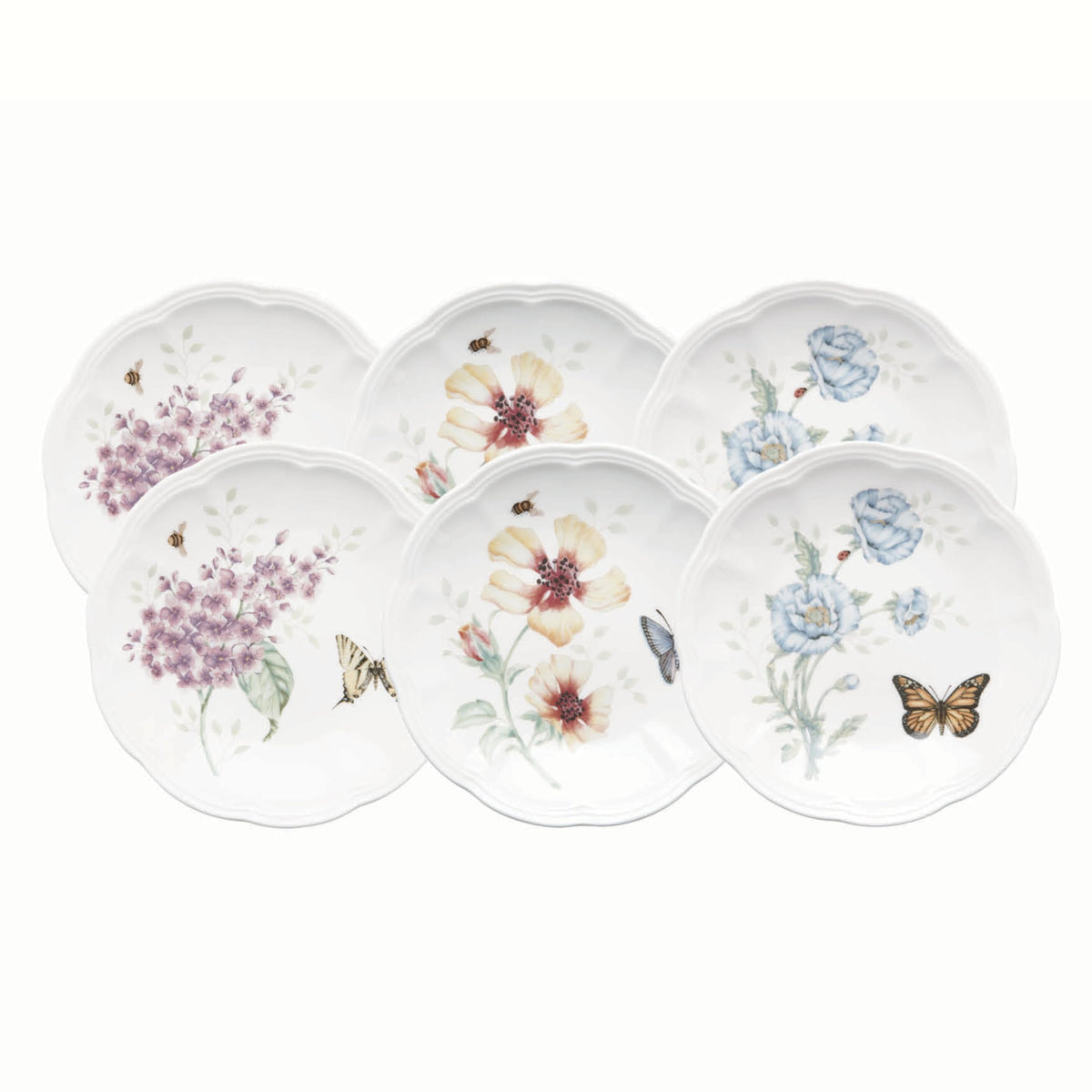 Lenox Butterfly Meadow tidbit plate set of six with scalloped edges for elegant serving