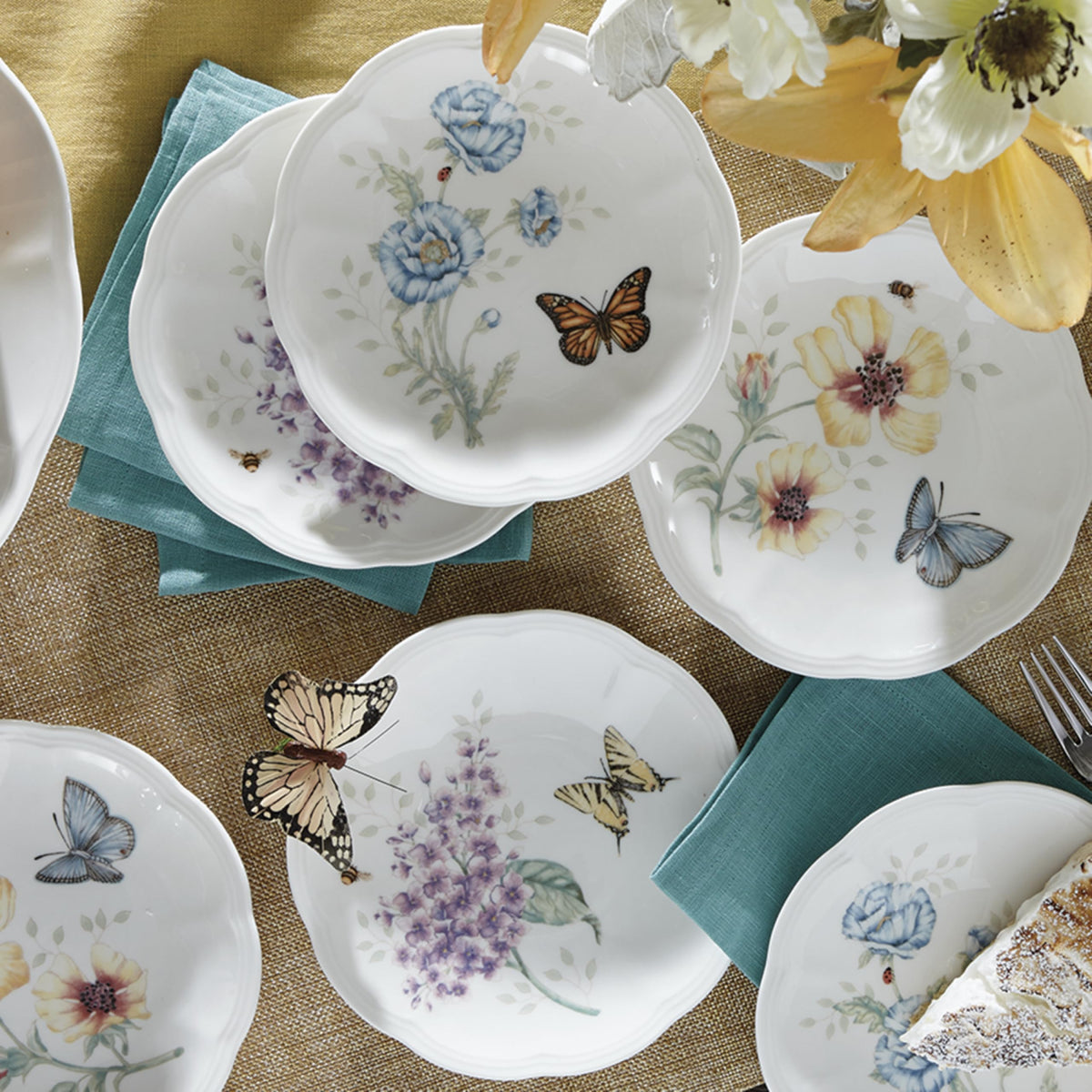 Lenox Butterfly Meadow unboxing view shows the six-piece set