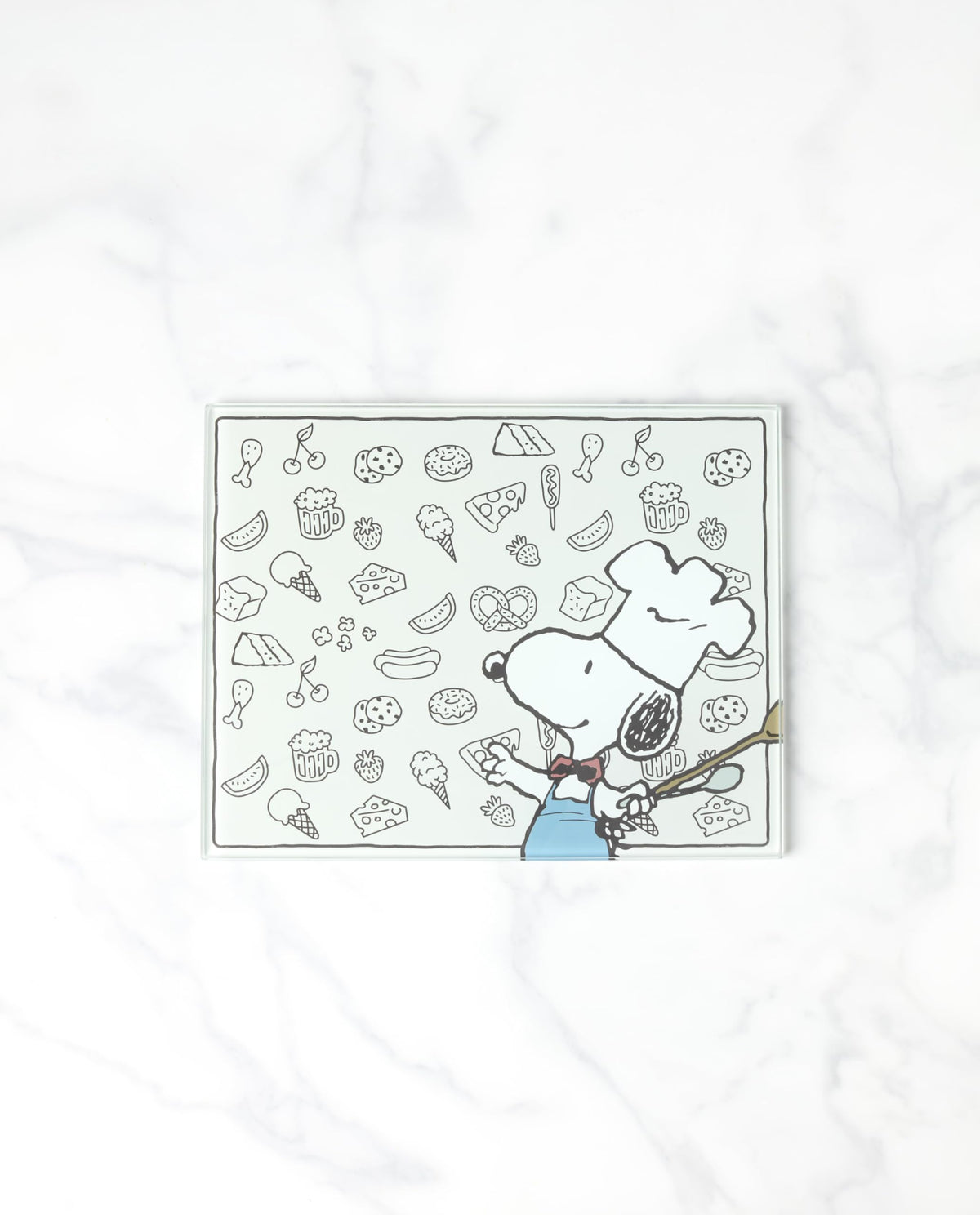 Lenox Chef Snoopy glass crystal prep board with chef hat motif for serving and display.