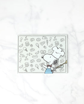 Lenox Chef Snoopy glass crystal prep board with chef hat motif for serving and display.