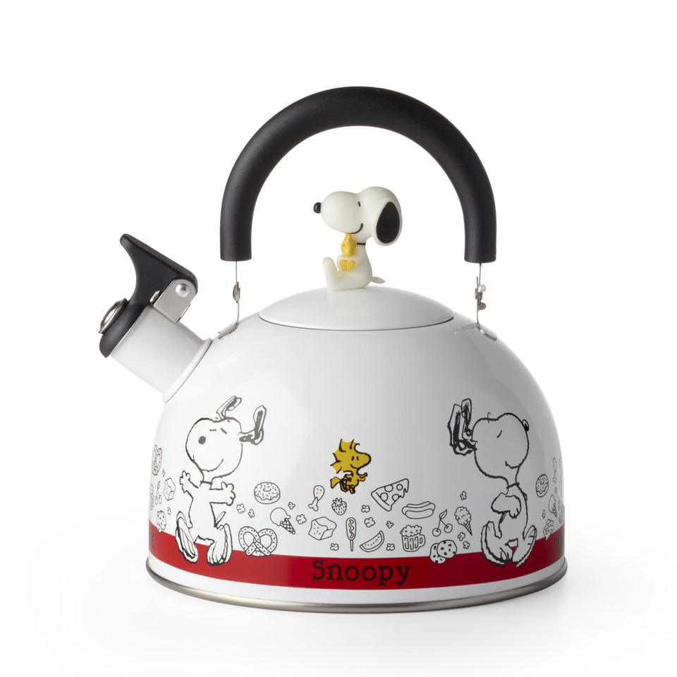 Lenox Chef Snoopy tea kettle front view highlights playful Peanuts design for kitchen charm.