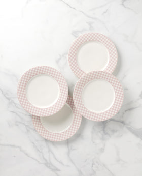 Lenox Gingham pink dinner plate close-up showing smooth porcelain.