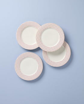 Lenox Gingham pink table-setting plate brightens casual dinners.
