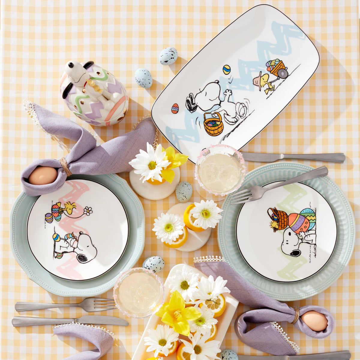 Lenox Easter Snoopy brunch table setup with this tray.