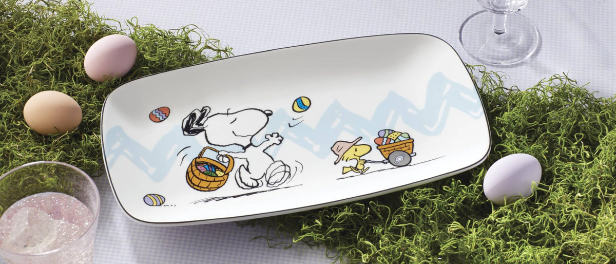 Lenox Peanuts Easter Snoopy porcelain tray close-up highlighting craftsmanship.