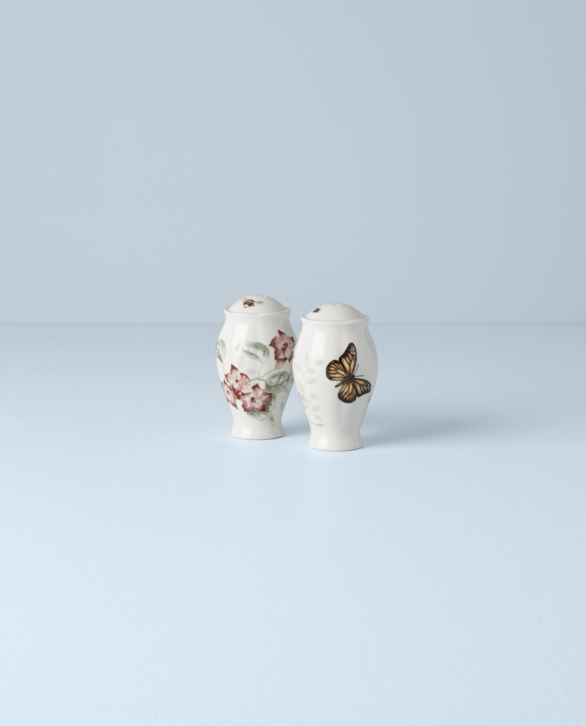 Porcelain salt and pepper shakers by Lenox, multicolor, dishwasher-safe.