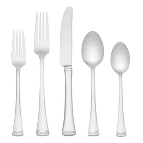 Lenox Portola 20-piece flatware set full view with mirror finish, elevating tableware.