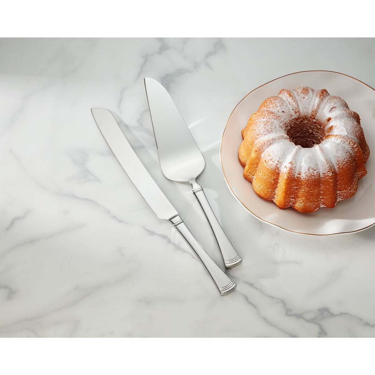 Lenox Portola dessert set, dishwasher safe with timeless shine.