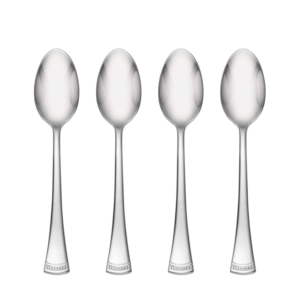 Lenox Portola teaspoons for four on table, elevating everyday meals.