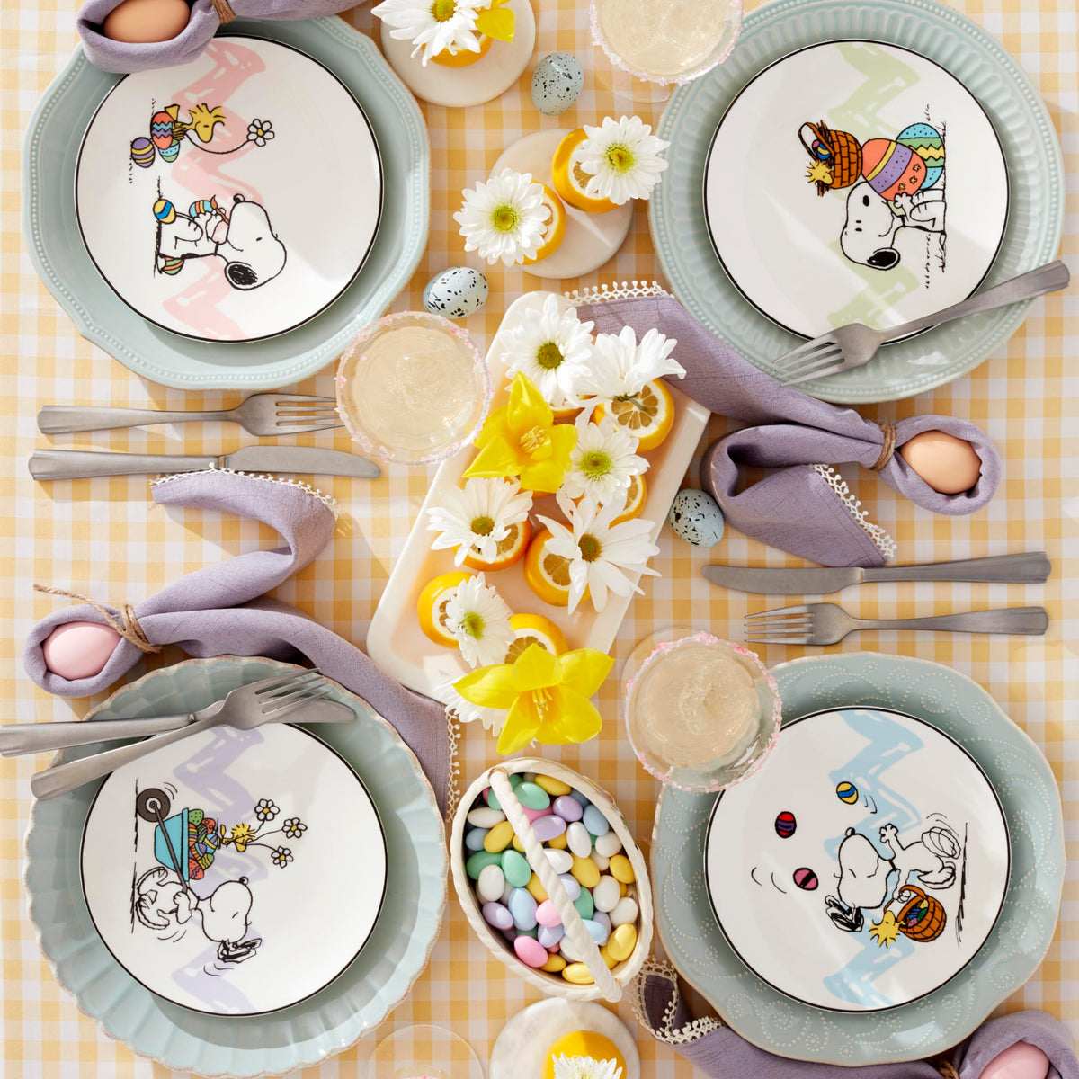 Close-up of Lenox Snoopy Easter plate showing fine porcelain details.