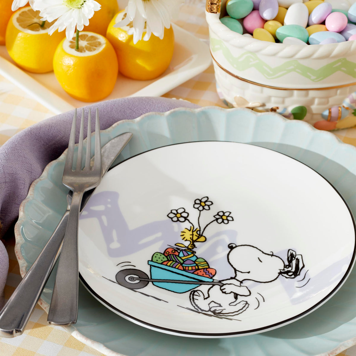 Lenox Snoopy Easter plates are dishwasher-safe for easy cleanup.