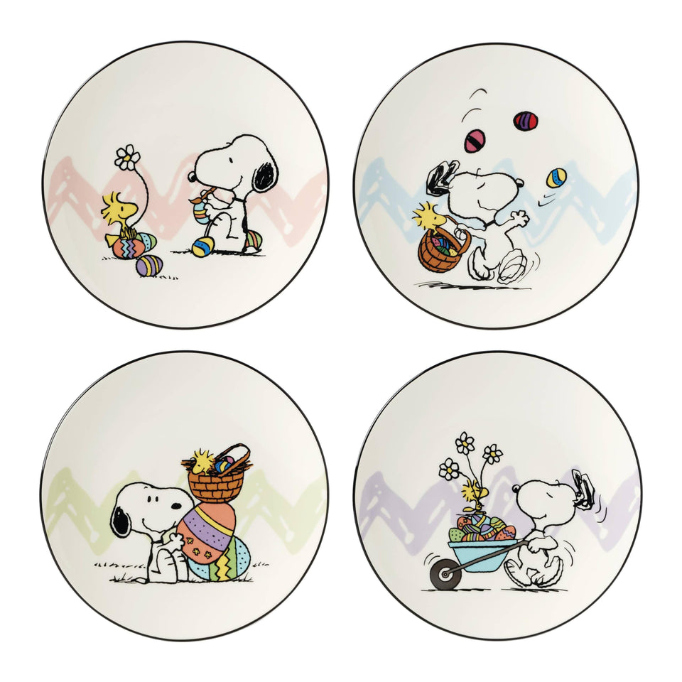 Lenox Snoopy Easter accent plates 4-piece set for festive tables.