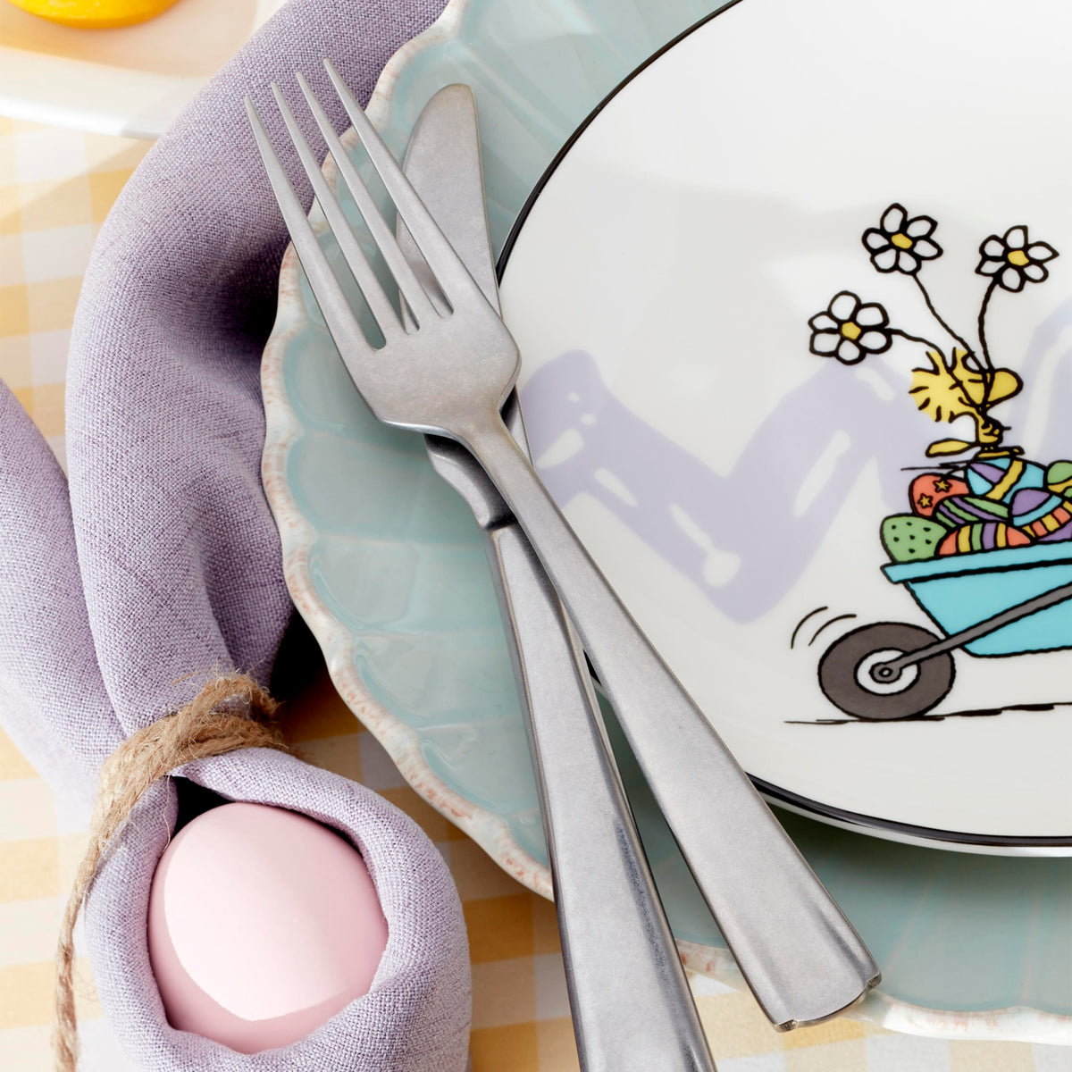Lenox Snoopy Easter plates arranged for a playful brunch table.