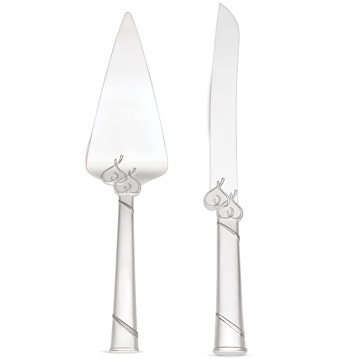 Lenox True Love cake knife with interlaced heart handles for elegant dessert service.