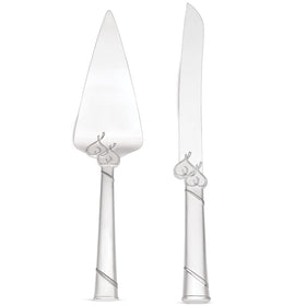 Lenox True Love cake knife with interlaced heart handles for elegant dessert service.