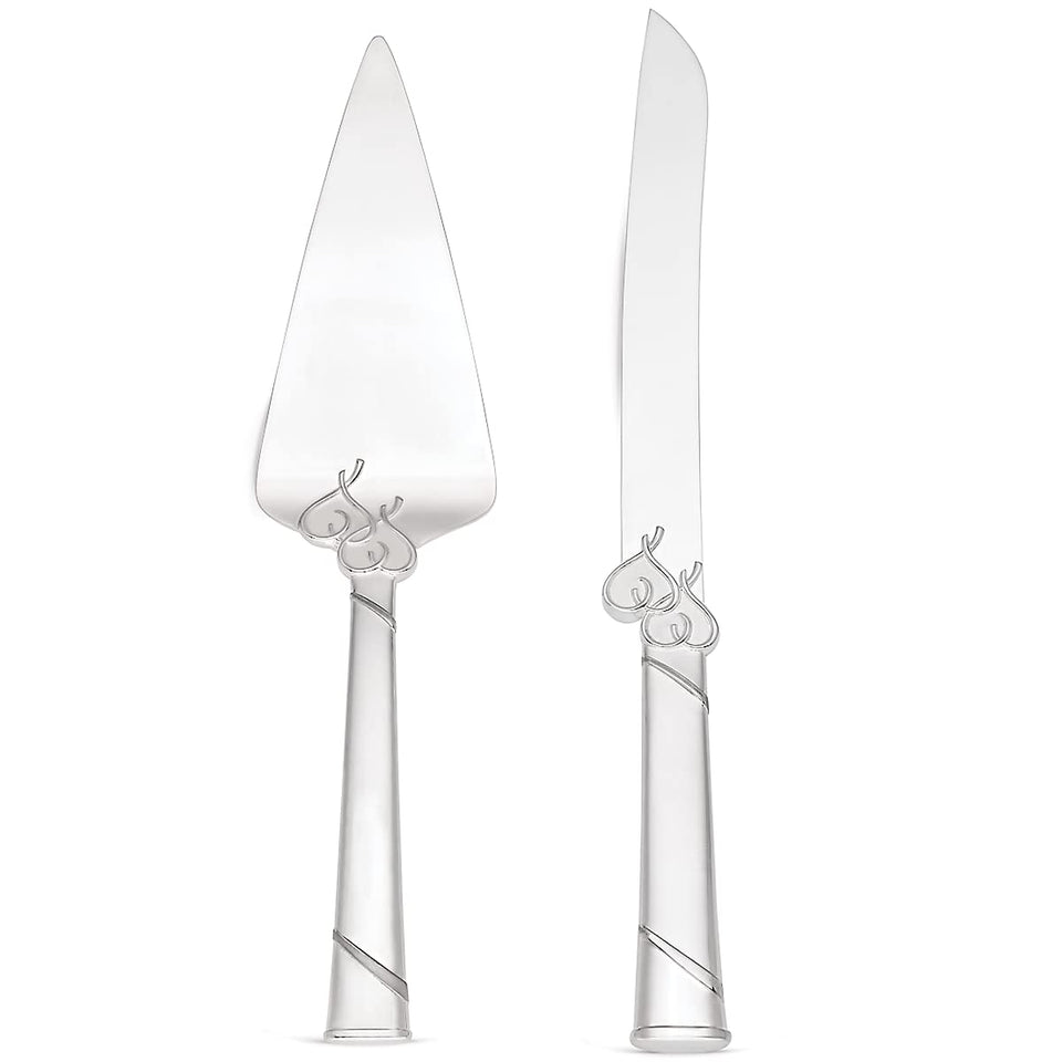 Lenox True Love cake knife with interlaced heart handles for elegant dessert service.