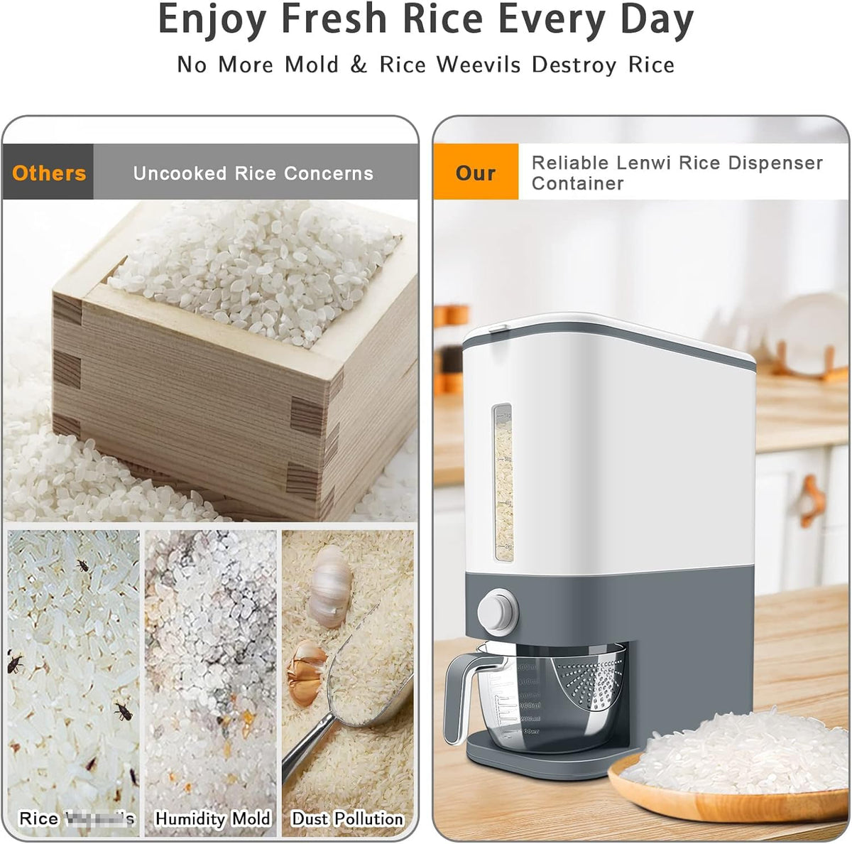 Lenwi pantry storage solution keeps rice organized and accessible.