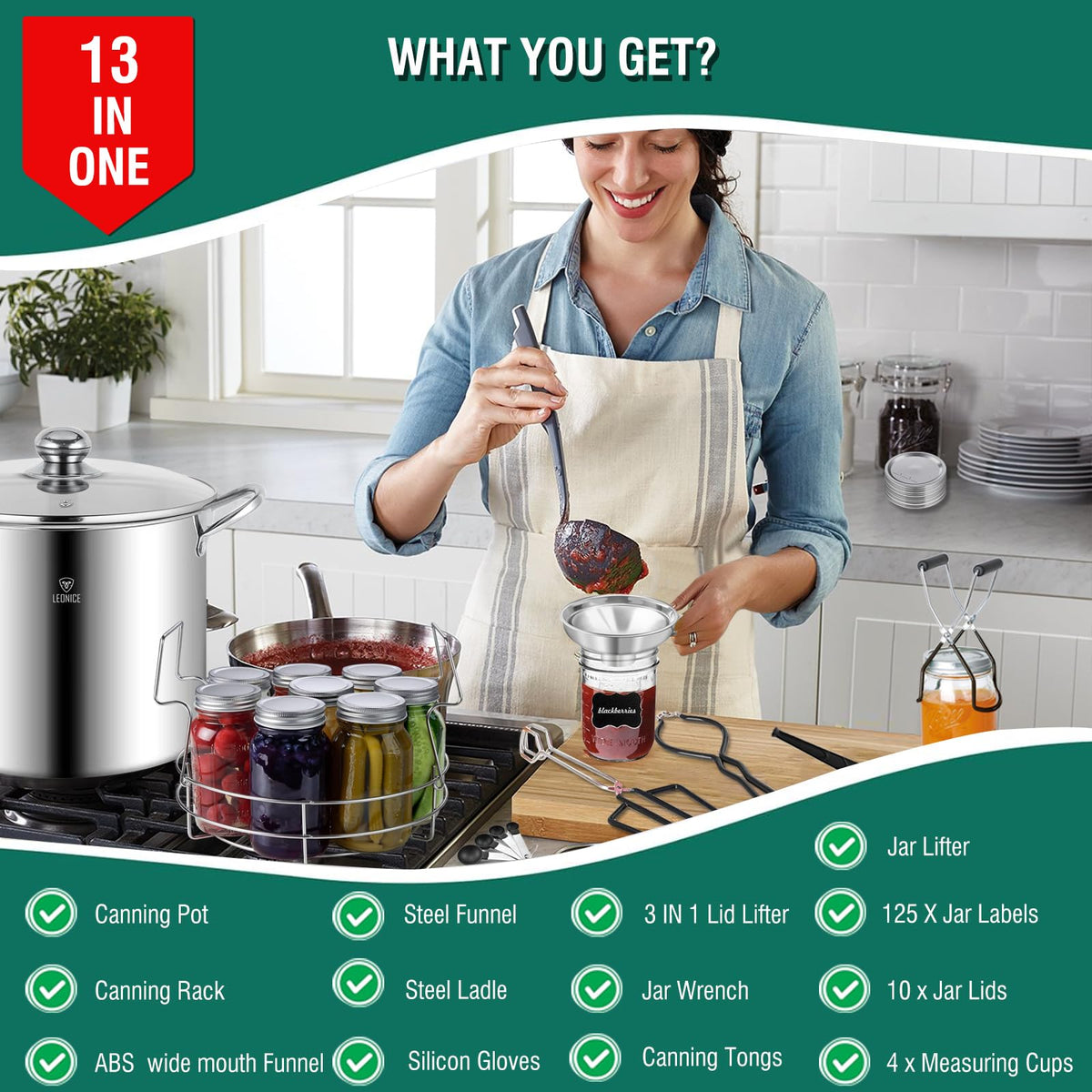 LEONICE BPA-free funnel ensures safe, clean canning prep