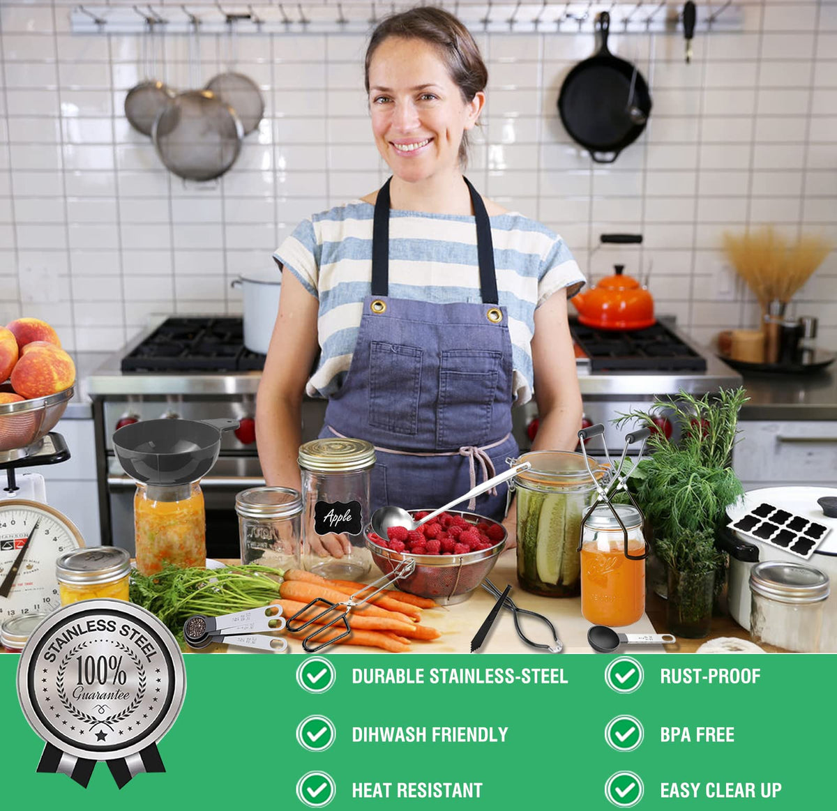LEONICE Canning Kit measuring cups for accurate ingredient balance.