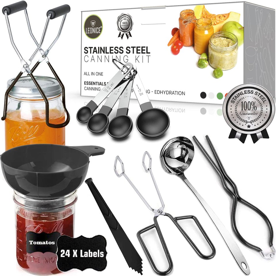 LEONICE Canning Kit stainless steel jam ladle for safe serving and pouring.