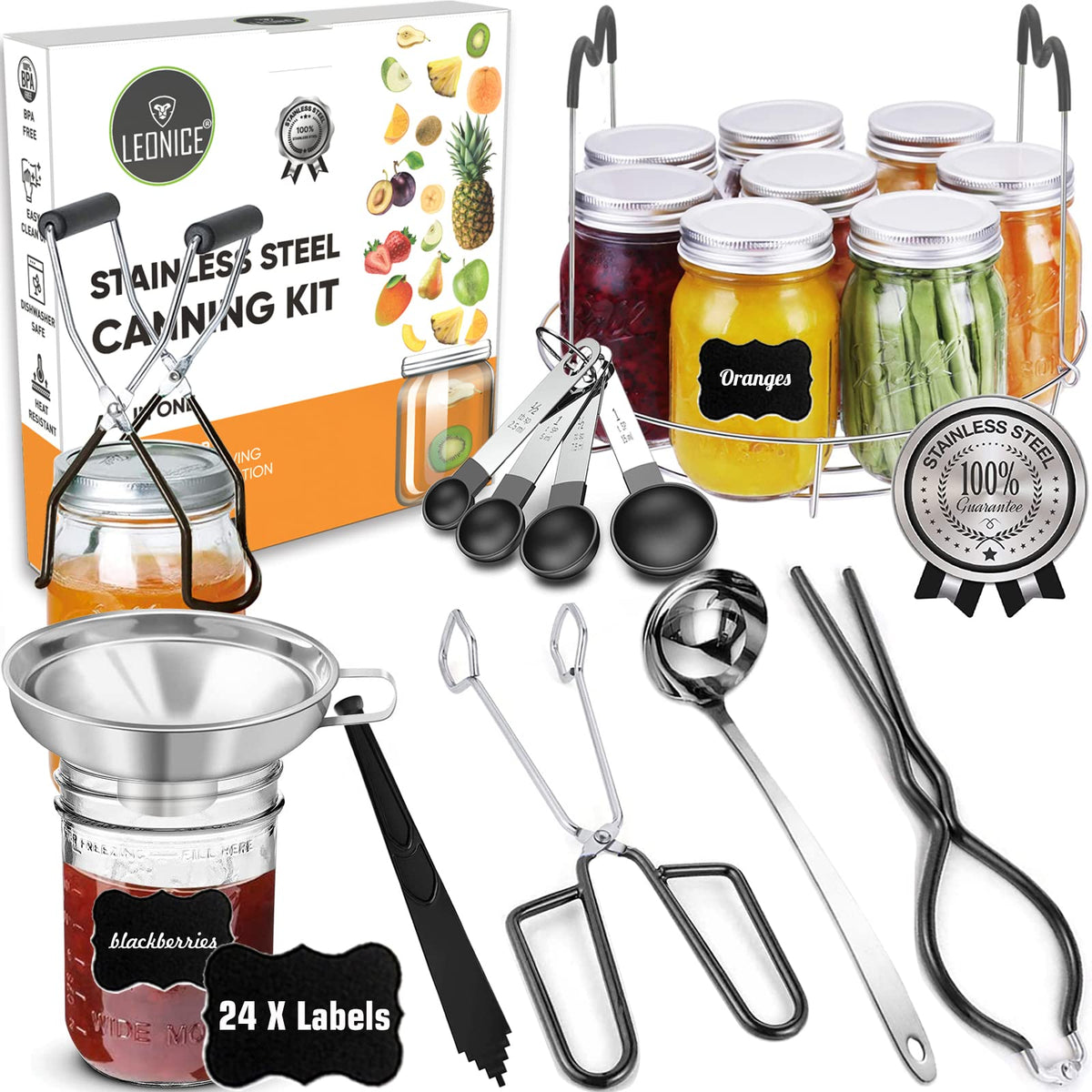 LEONICE stainless canning rack for safe jar stacking during canning.