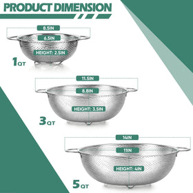 Leonyo 3qt colander with micro-perforations for efficient draining and rinsing.