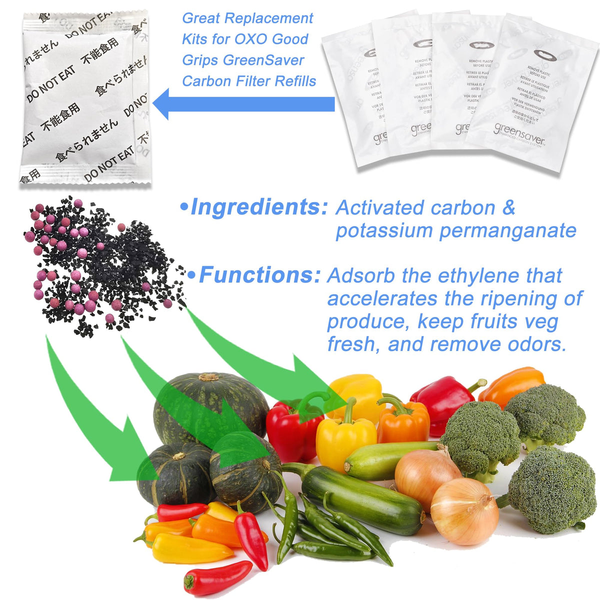 LeoTube refill for produce keeper helps keep fruits and vegetables crisper.