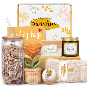 Lepiche gift box sunshine front view, brightening her day with cheerful essentials