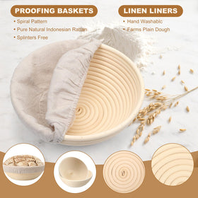 LepoHome Banneton 6-inch round basket with liner for moisture control.