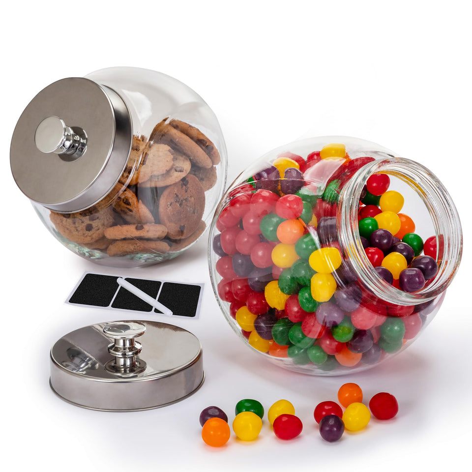 Le'raze 1-gallon glass cookie jars on a countertop for elegant pantry storage