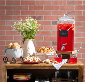 Le'raze dispenser with chalkboard marker labeling drinks
