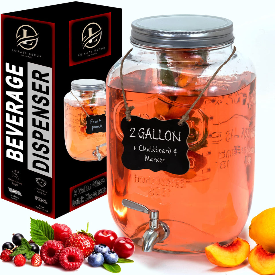 Le'raze 2-gallon glass beverage dispenser with spigot for easy party pours